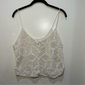 American Eagle White Laced Button Up Cropped Tank Top Size Small